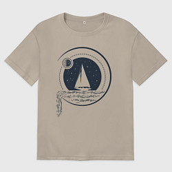 Футболка оверсайз мужская Вокруг света под парусами, цвет: миндальный