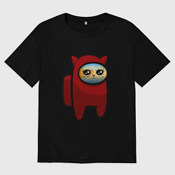 Футболка оверсайз мужская Among us Cat, цвет: черный