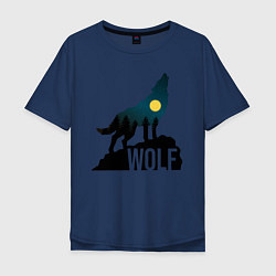 Футболка оверсайз мужская Волк, цвет: тёмно-синий