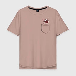 Футболка оверсайз мужская ПОП карманный КОТ, цвет: пыльно-розовый