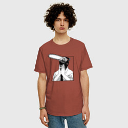 Футболка оверсайз мужская Человек Бензопила Дэнджи, цвет: кирпичный — фото 2