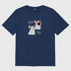 Футболка оверсайз мужская Pop Cat, цвет: тёмно-синий