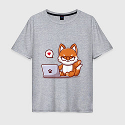 Футболка оверсайз мужская Cute fox and laptop, цвет: меланж