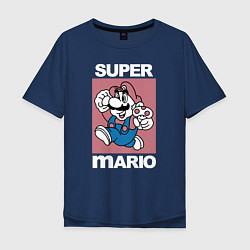 Футболка оверсайз мужская Супер Марио с грибочком, цвет: тёмно-синий