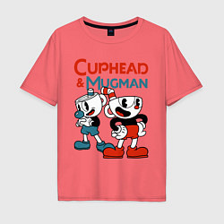 Футболка оверсайз мужская Cuphead & Mugman, цвет: коралловый