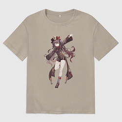 Футболка оверсайз мужская Весёлая Ху Тао, цвет: миндальный