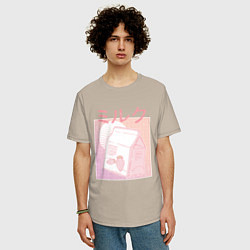 Футболка оверсайз мужская Vaporwave Strawberry Milk, цвет: миндальный — фото 2