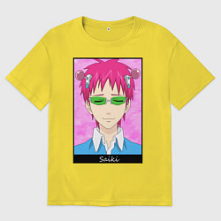 Мужская футболка оверсайз Сайки Кусуо вздыхает закрыв глаза