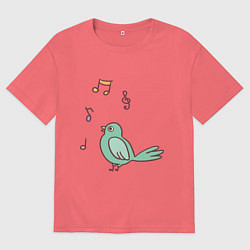 Футболка оверсайз мужская Птичка зеленая поет, цвет: коралловый