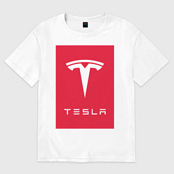 Футболка оверсайз мужская TESLA MOTORS ТЕСЛА, цвет: белый