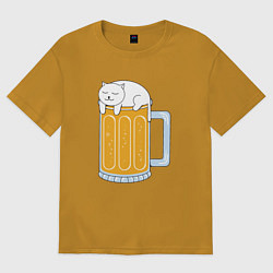 Футболка оверсайз мужская Beer Cat, цвет: горчичный