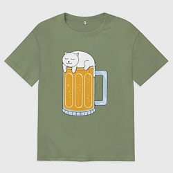 Футболка оверсайз мужская Beer Cat, цвет: авокадо
