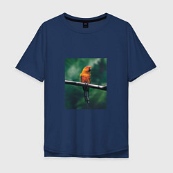 Футболка оверсайз мужская Попугай сидит на ветке, цвет: тёмно-синий