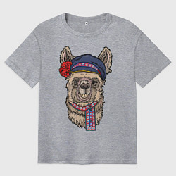 Футболка оверсайз мужская Славянская лама, цвет: меланж