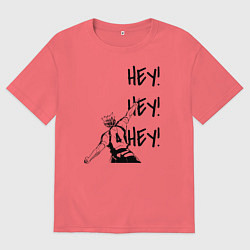 Футболка оверсайз мужская ХЕЙ! ХЕЙ! ХЕЙ! Юу Нишиноя Haikyu!!, цвет: коралловый