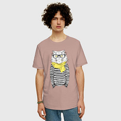 Футболка оверсайз мужская Hipster Cat, цвет: пыльно-розовый — фото 2