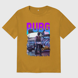 Футболка оверсайз мужская PUBG NEON ПУБГ НЕОН Z, цвет: горчичный