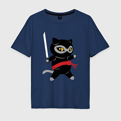 Футболка оверсайз мужская Ninja Cat, цвет: тёмно-синий