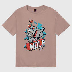 Футболка оверсайз мужская Майнкрафт Волк, Minecraft Wolf, цвет: пыльно-розовый