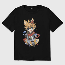 Футболка оверсайз мужская Лисёнок Тарталья, цвет: черный