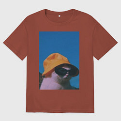 Футболка оверсайз мужская Котик в шляпе и очках, цвет: кирпичный