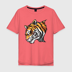 Футболка оверсайз мужская Злобный Тигр, цвет: коралловый