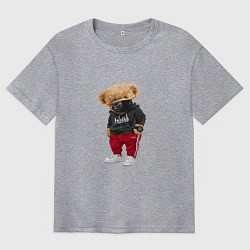 Футболка оверсайз мужская Крутой медвежонок в спортивках, цвет: меланж