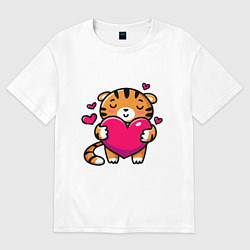 Футболка оверсайз мужская Милый тигренок с сердечком, цвет: белый