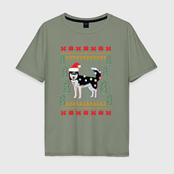 Футболка оверсайз мужская Рождественский свитер Хаски, цвет: авокадо