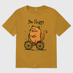 Мужская футболка оверсайз Кот велосипедист