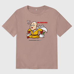 Футболка оверсайз мужская Счастливый Сайтама с пакетами продуктов One Punch-, цвет: пыльно-розовый