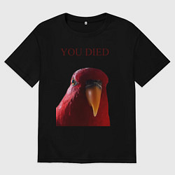 Футболка оверсайз мужская Красный попугай, цвет: черный