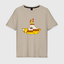 Футболка оверсайз мужская The Beatles Yellow Submarine в дудл стиле, цвет: миндальный