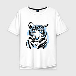 Футболка оверсайз мужская Line Blue Tiger, цвет: белый