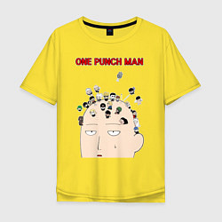 Мужская футболка оверсайз Все персонажи One Punch-Man на голове Сайтамы