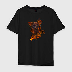 Мужская футболка оверсайз Дикий кот в огне