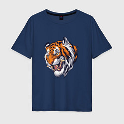 Футболка оверсайз мужская Голова саблезубого тигра, цвет: тёмно-синий