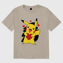 Футболка оверсайз мужская ПИКАЧУ И СЕРДЕЧКО POKENON PIKACHU LOVE, цвет: миндальный