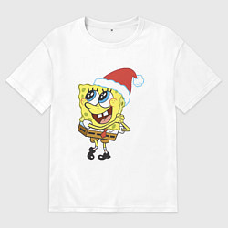 Футболка оверсайз мужская Рождественский Спанч Боб, цвет: белый
