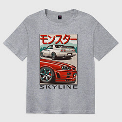 Футболка оверсайз мужская Nissan Skyline Ниссан Скайлайн, цвет: меланж