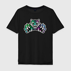 Футболка оверсайз мужская Градиентный тигр, цвет: черный