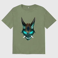 Футболка оверсайз мужская МАСКА СЯО ГЕНШИН ИМПАКТ НЕОН, цвет: авокадо