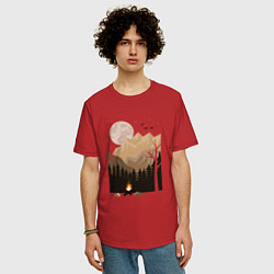 Футболка оверсайз мужская Туристический поход в лесу, цвет: красный — фото 2