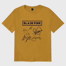Футболка оверсайз мужская BLACKPINK АВТОГРАФЫ ЧЁРНЫЙ БЛЭКПИНК, цвет: горчичный