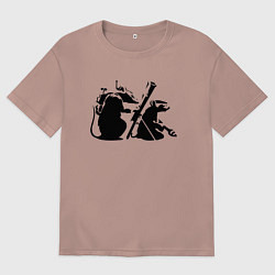 Футболка оверсайз мужская Мыши с гранатометом Banksy, цвет: пыльно-розовый