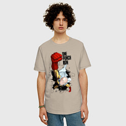 Футболка оверсайз мужская Saitama One Punch, цвет: миндальный — фото 2