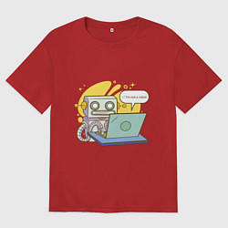 Футболка оверсайз мужская Я не робот Програмерский мем, цвет: красный