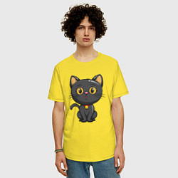 Футболка оверсайз мужская Черный маленький котенок, цвет: желтый — фото 2