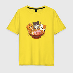 Футболка оверсайз мужская Kawaii Cat Ramen, цвет: желтый