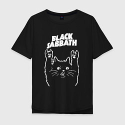 Футболка оверсайз мужская Black Sabbath Рок кот, цвет: черный
